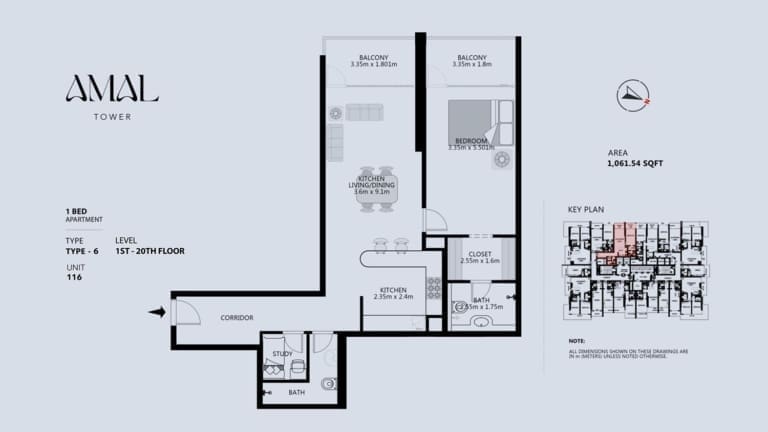 Amal Tower 1 Bedroom Apartment Type 6 Floor Plan