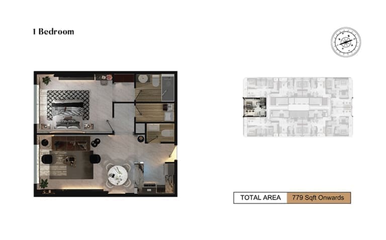 Adhara Star 1 Bedroom Apartment Floor Plan