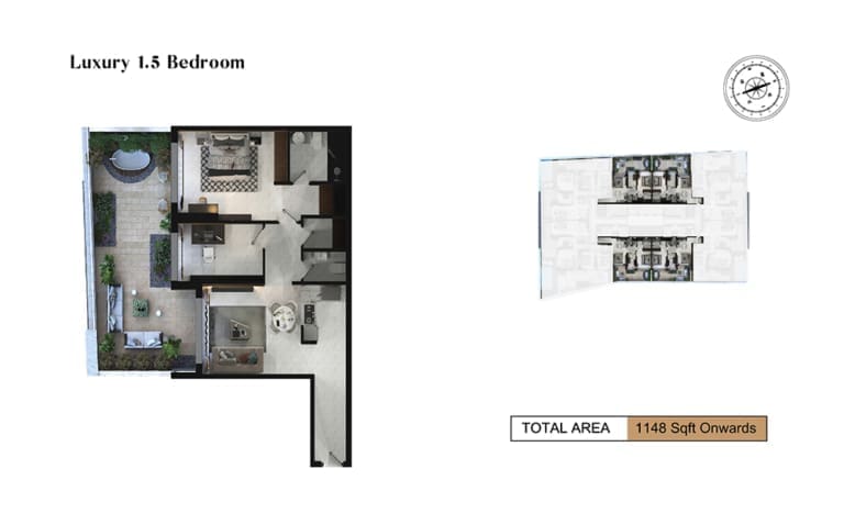 Adhara Star Luxury 1.5 Bedroom Apartment Floor Plan