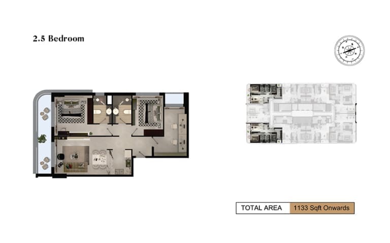 Adhara Star 2.5 Bedroom Apartment Floor Plan