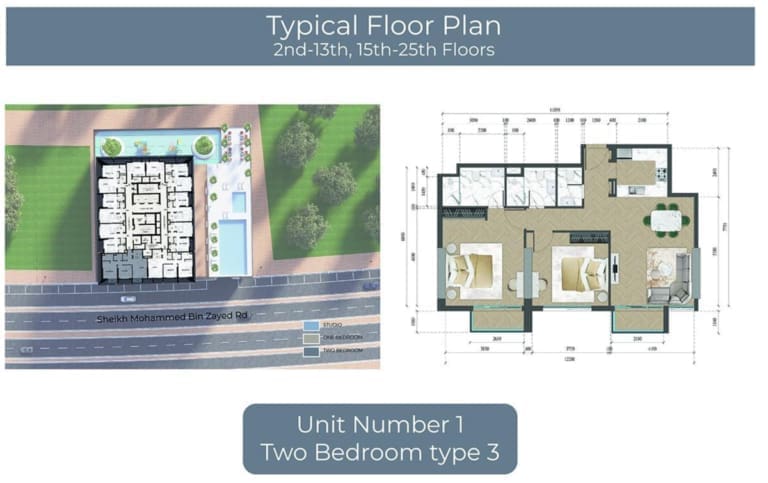 Altai Tower 2 Bedroom Apartment Type 3 Floor Plan