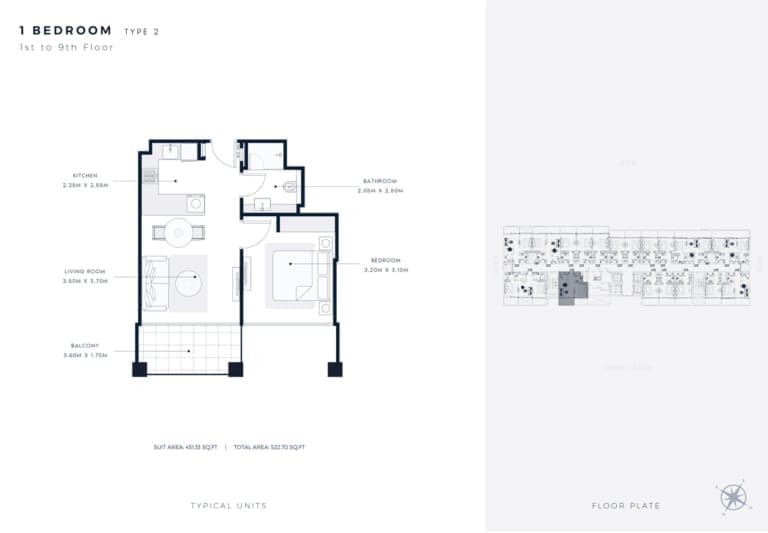 Azizi Riviera 65 – 1 Bedroom Apartment Type 2 Floor Plan