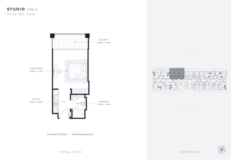 Azizi Riviera 65 – Studio Apartment Type 2 Floor Plan