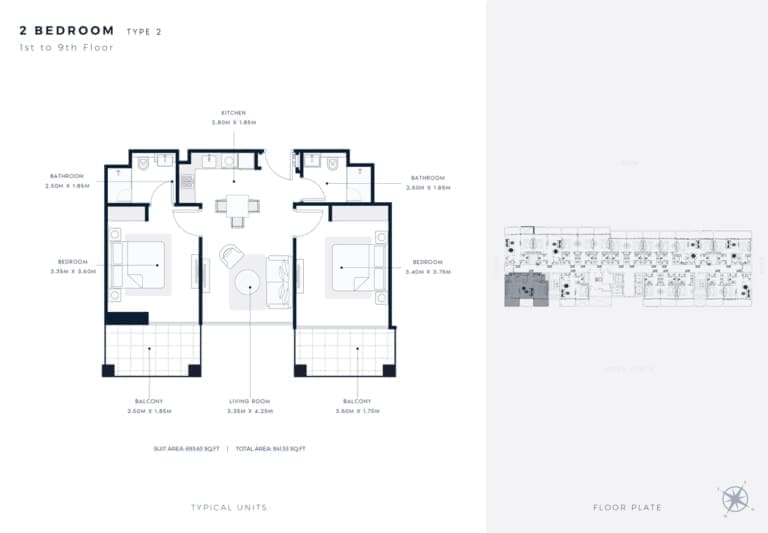 Azizi Riviera 65 – 2 Bedroom Apartment Type 2 Floor Plan