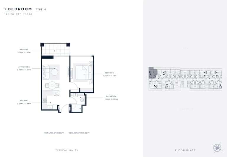 Azizi Riviera 65 – 1 Bedroom Apartment Type 4 Floor Plan