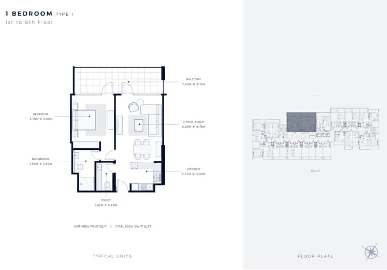 Azizi Vista 1 Bedroom Apartment Type 1 Floor Plan