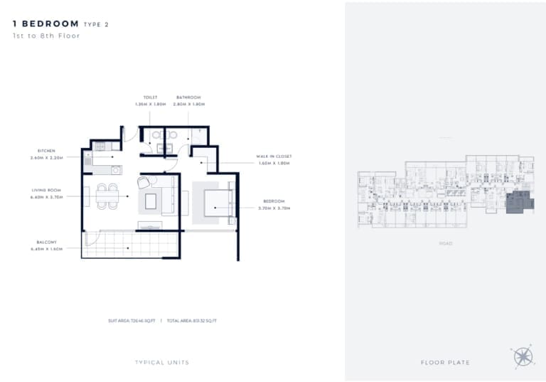 Azizi Vista 1 Bedroom Apartment Type 2 Floor Plan