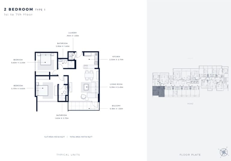Azizi Vista 2 Bedroom Apartment Type 1 Floor Plan