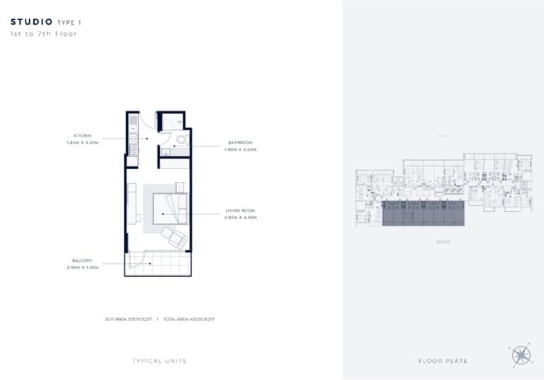 Azizi Vista Studio Apartment Type 1 Floor Plan
