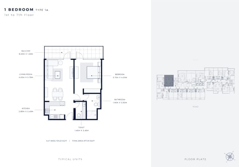 Azizi Vista 1 Bedroom Apartment Type 1A Floor Plan