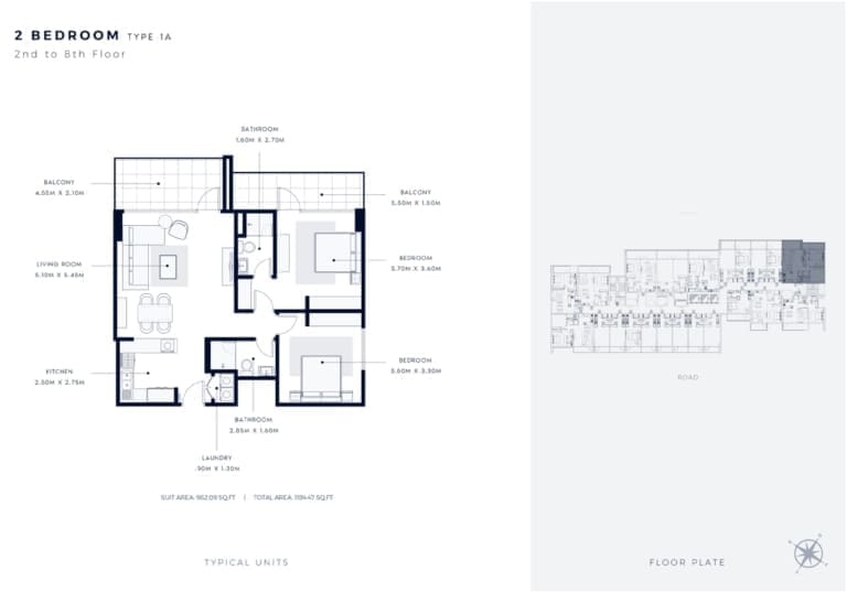 Azizi Vista 2 Bedroom Apartment Type 1A Floor Plan