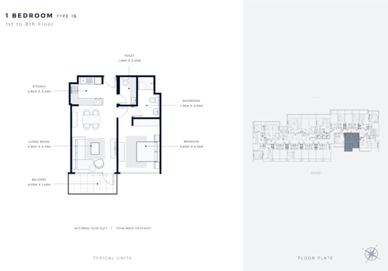 Azizi Vista 1 Bedroom Apartment Type 1B Floor Plan
