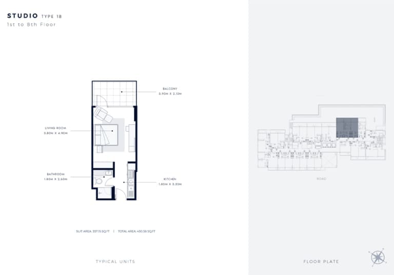 Azizi Vista Studio Apartment Type 1B Floor Plan