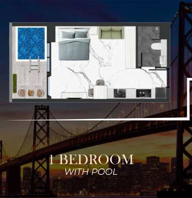 California by Samana 1 Bedroom Apartment with Pool Floor Plan