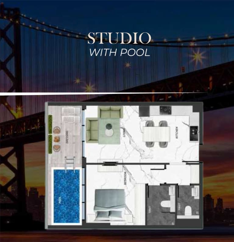 California by Samana Studio Apartment with Pool Floor Plan