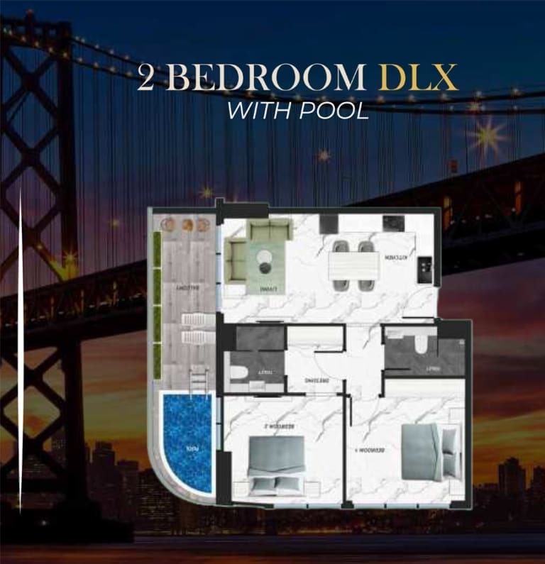 California by Samana 2 Bedroom Deluxe Apartment with Pool Floor Plan