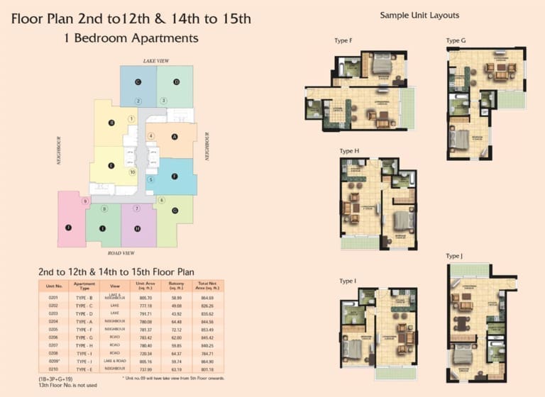 Clayton Residency 2nd to 12th and 14th to 15th 1 Bedroom Apartments Floor Plans