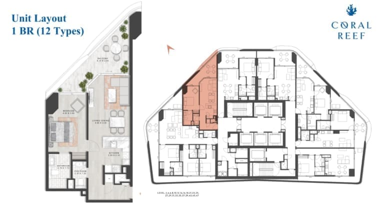 Damac Coral Reef 1 Bedroom Apartment Floor Plan