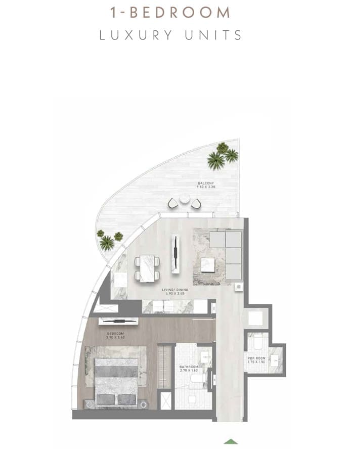 Damac Skyluxe Collection 1 Bedroom Apartment -1 Floor Plan