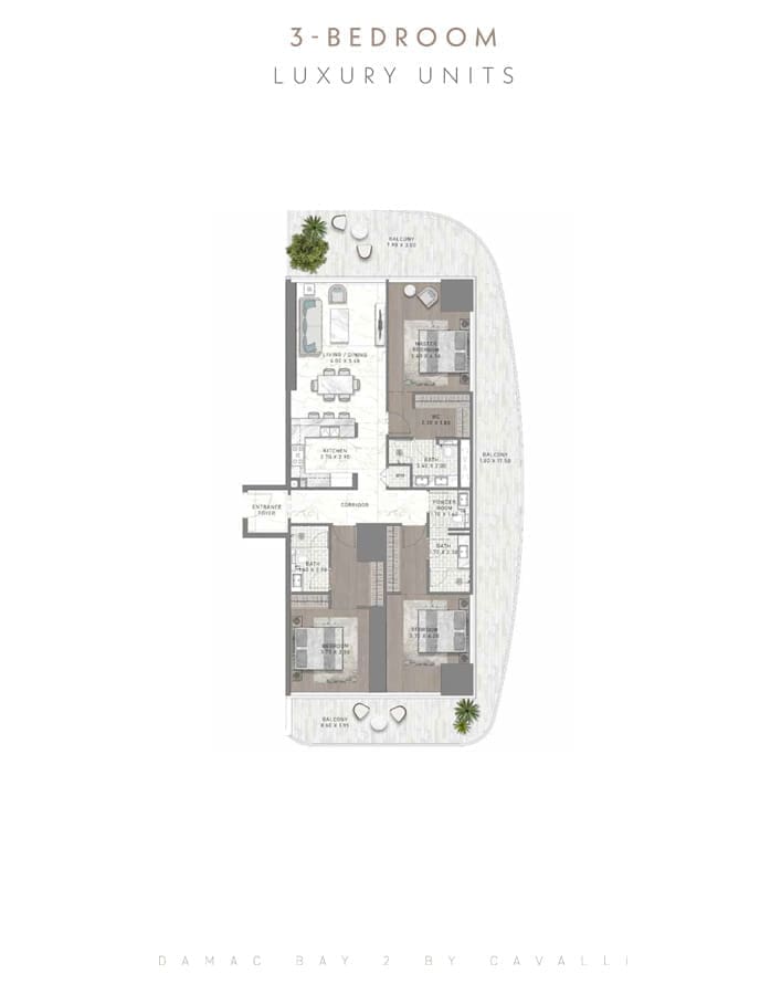 Damac Skyluxe Collection 3 Bedroom Apartment – 4 Floor Plan