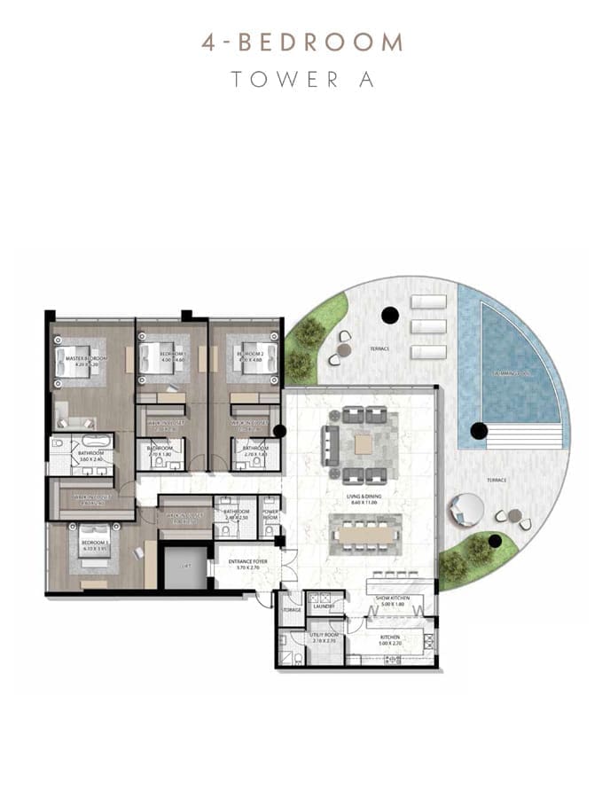 Damac Skyluxe Collection 4 Bedroom Tower A Floor Plan