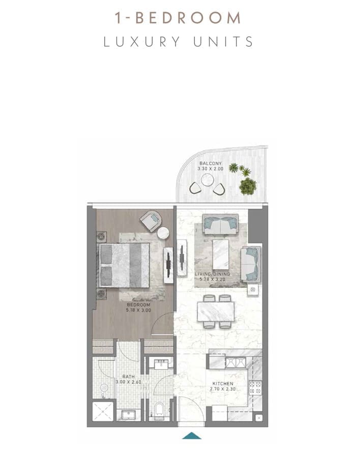 Damac Skyluxe Collection 1 Bedroom Apartment – 3 Floor Plan