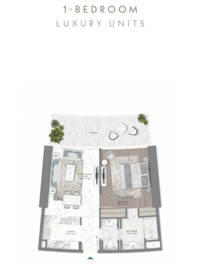 Damac Skyluxe Collection 1 Bedroom Apartment – 4 Floor Plan