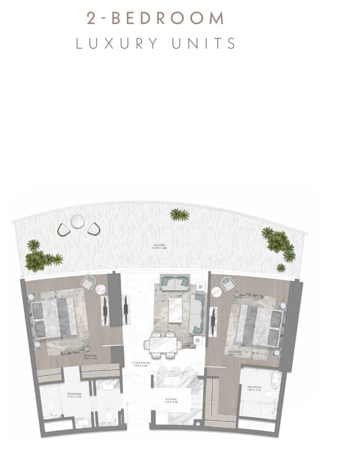 Damac Skyluxe Collection 2 Bedroom Apartment -1 Floor Plan