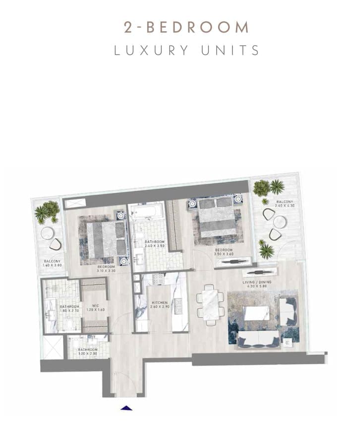 Damac Skyluxe Collection 2 Bedroom Apartment – 3 Floor Plan
