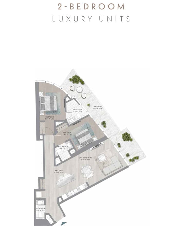 Damac Skyluxe Collection 2 Bedroom Apartment – 4 Floor Plan