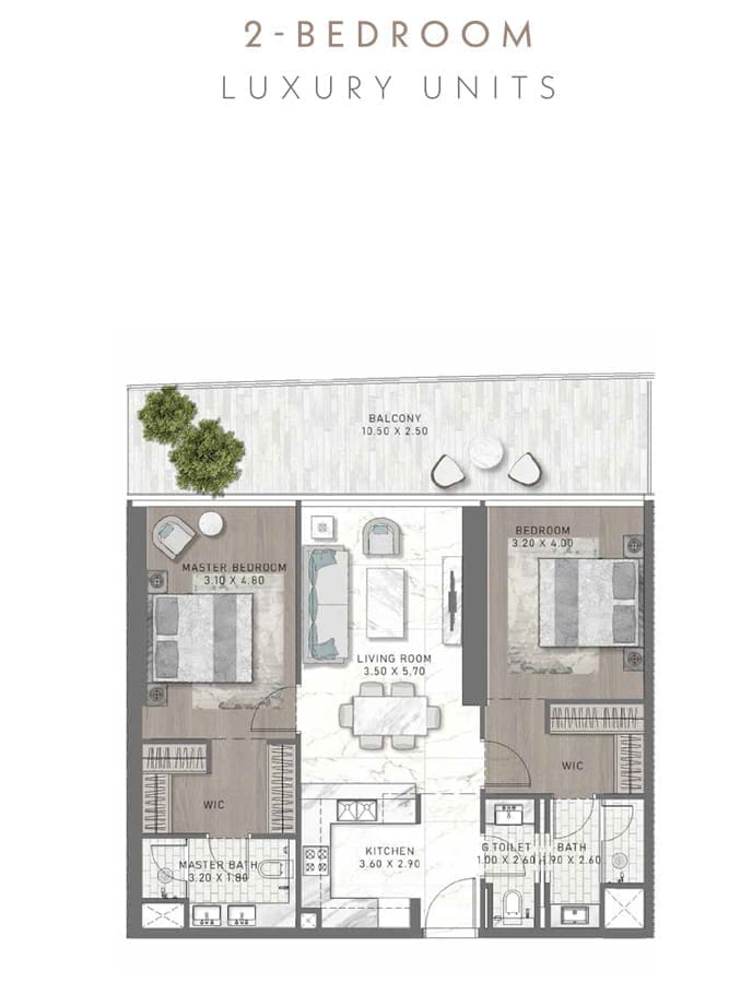 Damac Skyluxe Collection 2 Bedroom Apartment – 5 Floor Plan