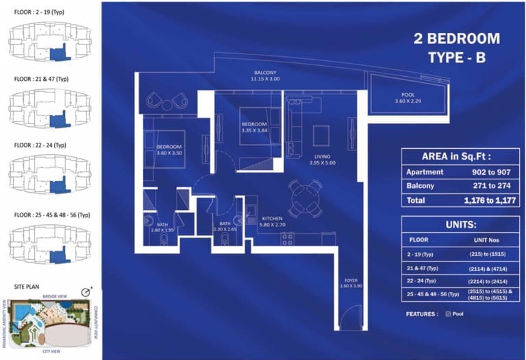 Danube Fashionz 2 Bedroom Apartment Type B Floor Plan