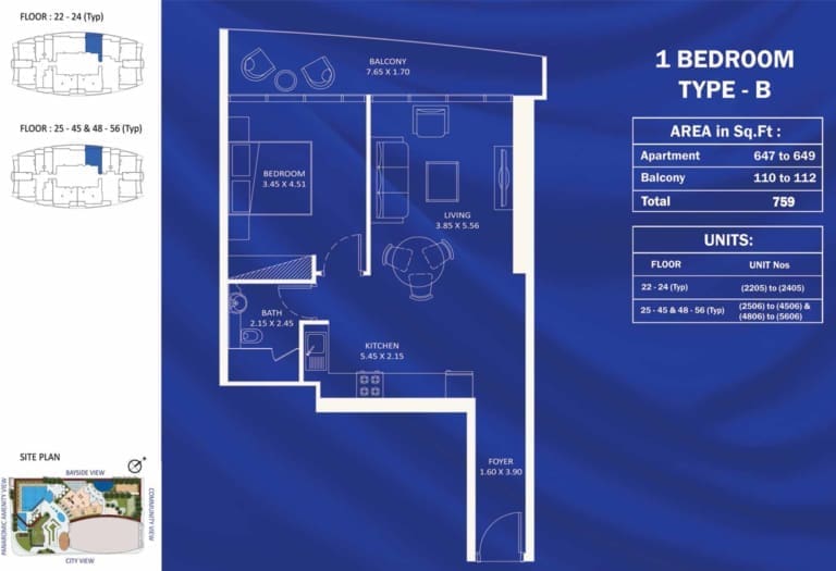 Danube Fashionz 1 Bedroom Apartment Type B Floor Plan
