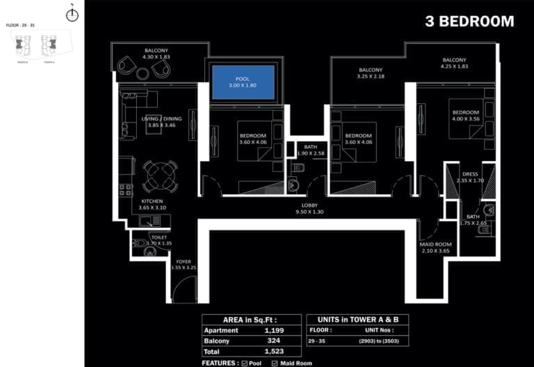 Elitz 3 -3 Bedroom Apartment Floor Plan