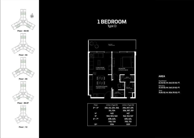 Gemz by Danube 1 Bedroom Apartment Type D Floor Plan