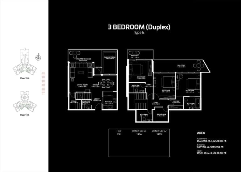 Gemz by Danube 3 Bedroom Duplex Type E Floor Plan