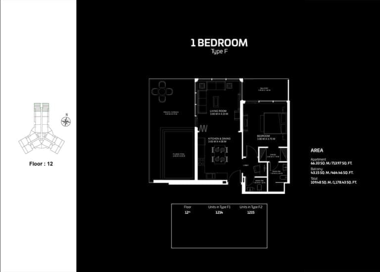 Gemz by Danube 1 Bedroom Apartment Type F Floor Plan