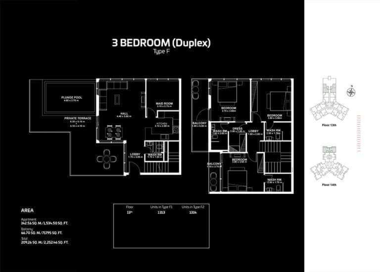Gemz by Danube 3 Bedroom Duplex Type F Floor Plan
