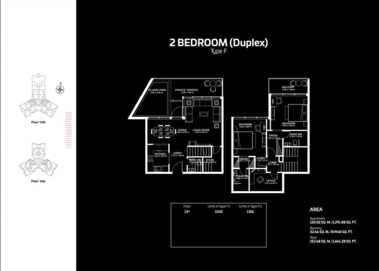 Gemz by Danube 2 Bedroom Duplex Type F Floor Plan