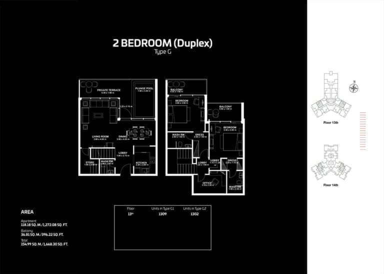 Gemz by Danube 2 Bedroom Duplex Type G Floor Plan