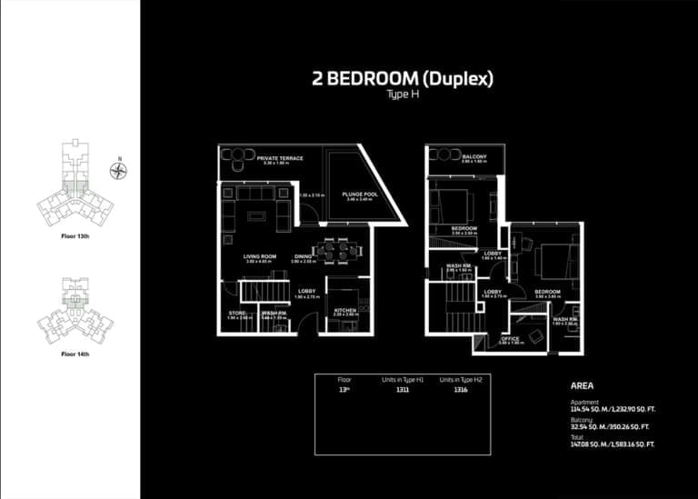 Gemz by Danube 2 Bedroom Duplex Type H Floor Plan
