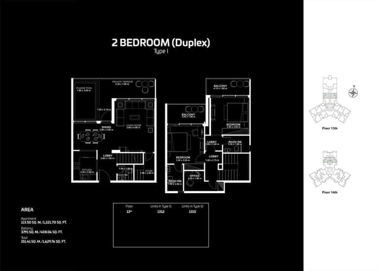 Gemz by Danube 2 Bedroom Duplex Type I Floor Plan