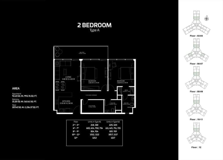 Gemz by Danube 2 Bedroom Apartment Type A Floor Plan