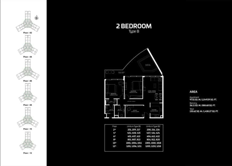 Gemz by Danube 2 Bedroom Apartment Type B Floor Plan