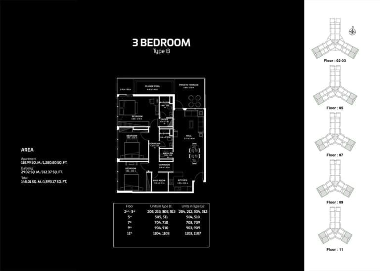 Gemz by Danube 3 Bedroom Apartment Type B Floor Plan