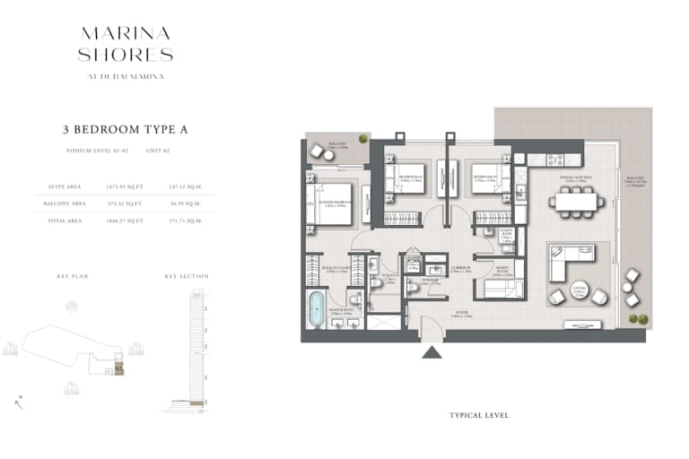 Marina Shores 3 Bedroom Apartment Type A Unit 02 Floor Plan