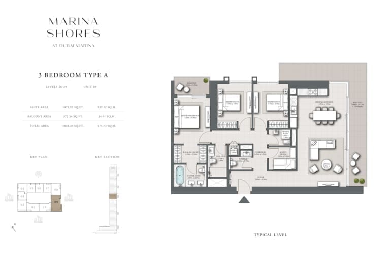 Marina Shores 3 Bedroom Apartment Type A Floor Plan