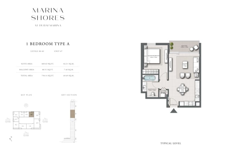 Marina Shores 1 Bedroom Apartment Type A Unit 07 Floor Plan