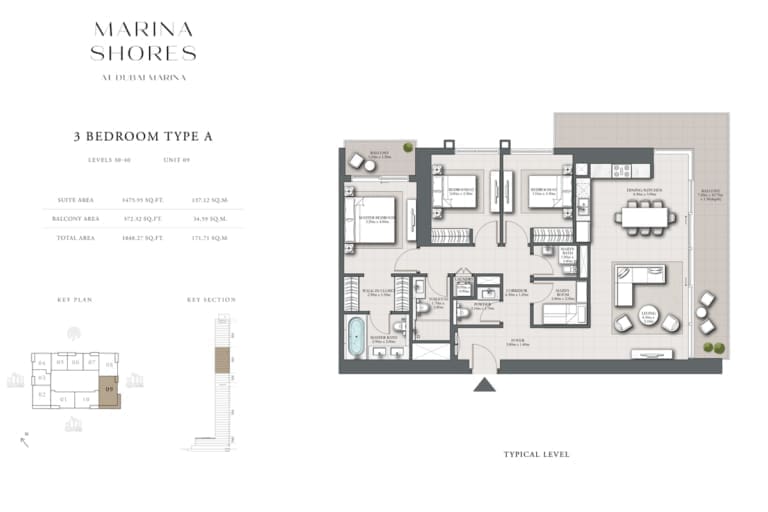 Marina Shores 3 Bedroom Apartment Type A Unit 09 Floor Plan