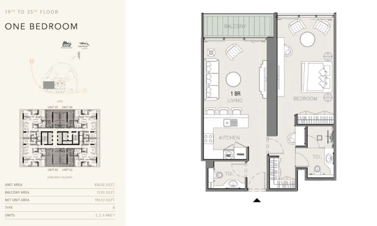 MBL Royal Residence 1 Bedroom Apartment 19th to 35th Floor Plan